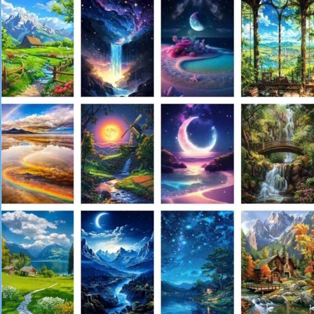 12 Pack Landscape Filed Moon Diamond Painting Set for Home Wall Decor, new
